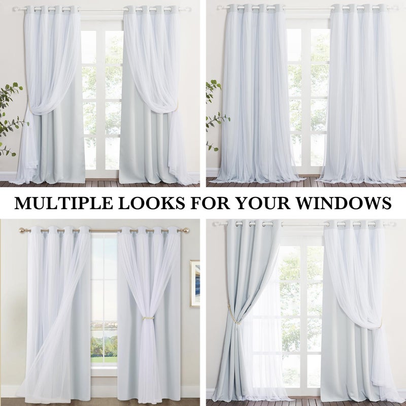PONY DANCE Double Layer Blackout Curtains with White Sheer for Kids Room, Thermal Insulated Drapes 63 Inches Long for Bedroom with 4 Tiebacks, Nursery Window Decor, 2 Panels, Greyish White, 52W x 63L - Image 3